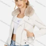 Wholesale Women's Faux Fur Lapel Zip Up Pockets Crop Leather Jacket preview