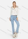 Wholesale Women's Faux Fur Lapel Zip Up Pockets Crop Leather Jacket - Liuhuamall