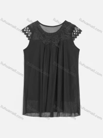 Wholesale Women's Casual Rhinestone Decor Embroidery Lace Appliques Cut Out Tank Top, LIUHUA CLOTHING WHOLESALE