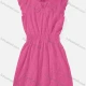 Wholesale Women's Casual Sleeveless Tie Neck Eyelet Embroidery Short Dress Rose Red Clothing Wholesale Market Liuhua