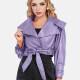 Women's Fashion Plain Crop Leather Jacket With Belt 44# Clothing Wholesale Market -LIUHUA