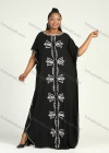 Wholesale Women's African Plus Size Vintage Round Neck Robe Batwing Sleeve Floral Embroidery Plain Kaftan Dress - Liuhuamall