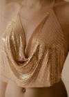 Wholesale Women's Halter Cowl Neck Metal Sequin Plain Sexy Crop Top 4643# - Liuhuamall