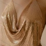 Wholesale Women's Halter Cowl Neck Metal Sequin Plain Sexy Crop Top 4643# preview