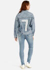 Wholesale Women's Slim Fit Pearl Decor Flap Pockets Button Front Denim Jacket & Ripped Beaded Skinny Jeans Set - Liuhuamall