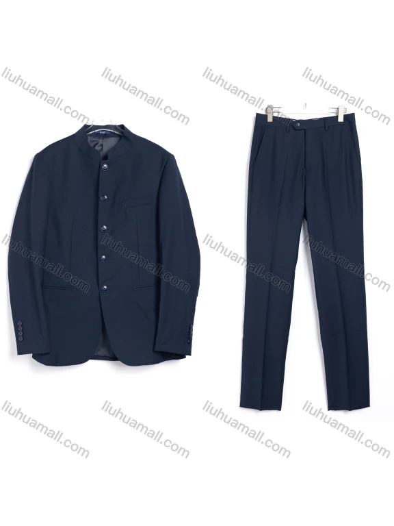 Wholesale Men's Formal Stand Collar Plain 2 Piece Suit Set 295-2#