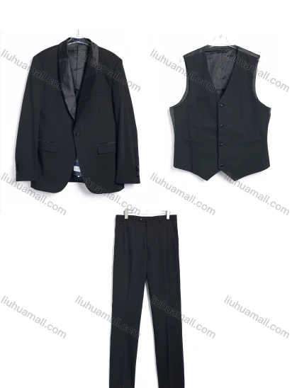 Wholesale Men's Formal Single Breasted Plain 3 Piece Suit Set 612-BLACK #