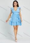 Wholesale Women's Sexy Chiffon Deep V Neck Allover Print Layered Short Dress With Belt - Liuhuamall