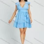 Wholesale Women's Sexy Chiffon Deep V Neck Allover Print Layered Short Dress With Belt preview
