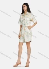 Wholesale Women's Shirt Collar Short Sleeve Floral Print Flap Pockets Button Front Romper With Belt - Liuhuamall