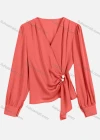 Wholesale Women's Casual V Neck Twist Eellished With Pearls Long Sleeve Plain Pearl Decor Blouse 8951# - Liuhuamall