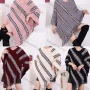 Wholesale Women's Elegant Striped Splicing Poncho Tassel Hem Cape preview