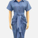 Women's Casual Plain Collared Short Sleeve Buttons Down Slim Fit Shirt Dress With Belt CY173# Gray Blue Clothing Wholesale Market -LIUHUA