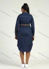 Wholesale Women's Plus Size Casual Collared Long Sleeve Button Denim Shirt Dress With Belt - Liuhuamall
