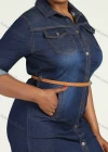 Wholesale Women's Plus Size Casual Collared Long Sleeve Button Denim Shirt Dress With Belt - Liuhuamall