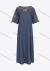 Wholesale Women's Casual Crew Neck Short Sleeve Hollow Out Embroidered Pearl Denim Dress - Liuhuamall