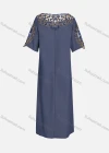 Wholesale Women's Casual Crew Neck Short Sleeve Hollow Out Embroidered Pearl Denim Dress - Liuhuamall