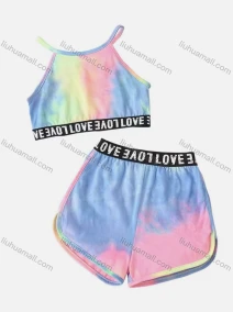 Wholesale Girl's Casual Tie Dye Spaghetti Straps Cami Top & Shorts 2 Piece Set, LIUHUA CLOTHING WHOLESALE