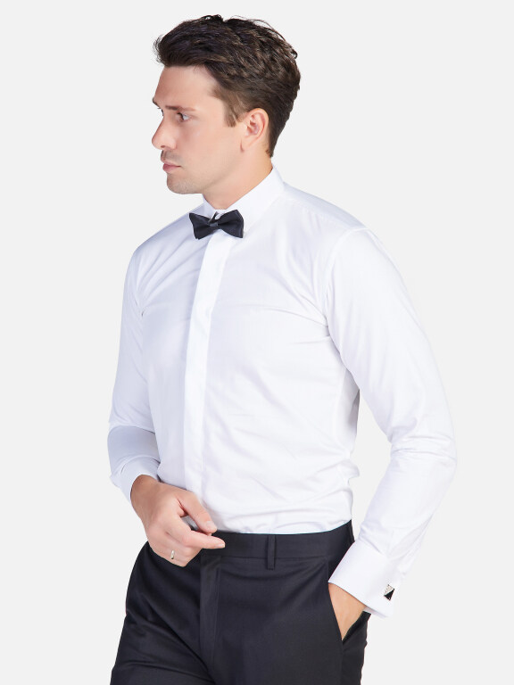 Men's Plain Long Sleeve Slim Fit Formal Dress Shirt With Bow Tie, Clothing Wholesale Market -LIUHUA, All Categories