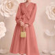 Women's Casual V Neck Long Sleeve Tie Front Peplum Plain Wrap Dress 20# Clothing Wholesale Market -LIUHUA