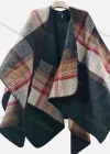 Wholesale Women's Casual Bat Sleeve Plaid Print Cape - Liuhuamall