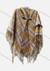 Wholesale Women's Casual Bat Sleeve Plaid Print Scarf Hem Buckle Cape - Liuhuamall