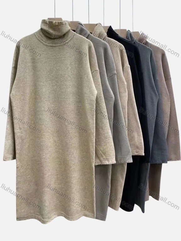 Wholesale Women's Casual Plain Turtleneck Long Sleeve Dress