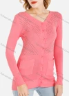 Wholesale Women's Pink V-Neck Rhinestone Striped & Letter Appliques Slim Fit Knit Cardigan - Liuhuamall