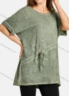Wholesale Woman's Casual Round Neck Short Sleeve Sequin Floral Print Drawstring Plain Tunic - Liuhuamall