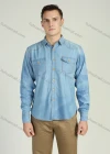 Wholesale Men's Button Down Long Sleeve Casual Denim Shirt - Liuhuamall