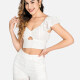 Women's Casual Ruffle Sleeve Cutout Eyelet Embroidered Crop Tops&Shorts 2 Piece Sets CC209# White Clothing Wholesale Market -LIUHUA