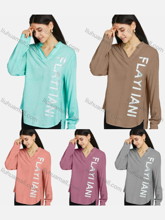 Wholesale Women's Notched Neck Buckle Strap Cuff Hot Stamping Letter High Low Hem Tunic
