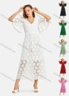 Wholesale Woman's Fashion Plain V Neck Butterfly Sleeve Guipure Lace Open Back Plain Maxi Dress - Liuhuamall