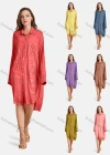 Wholesale Woman's Casual Long Sleeve Shirt Collar Bronzed Print Fake Pockets Button Front Tunic - Liuhuamall
