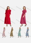 Wholesale Women's Casual Elegant V Neck Flounce Poet Sleeve Buttons Down Ruffle Trim Plain Maxi Dress - Liuhuamall