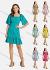 Wholesale Woman's Casual Square Neck Short Sleeve High Waist Ruffle Hem Short Plain Dress - Liuhuamall
