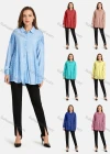 Wholesale Woman's Casual Shirt Collar Long Sleeve Floral Eyelet Embroidered Button Front Plain Tunic - Liuhuamall