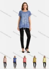 Wholesale Women's Casual Round Neck Short Sleeve Drawstring Floral Print Plain Tunic - Liuhuamall
