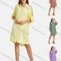 Wholesale Women's Casual Drop Shoulder Shirt Collar Button Front Long Sleeve Star Rhinestone Plain Tunic preview