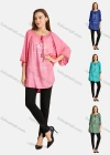 Wholesale Women's Casual Tie Front Round Neck Hollow Out Bell Sleeve Letter Print Plain Tunic - Liuhuamall