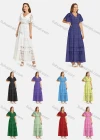 Wholesale Women's Casual Deep V Neck Circular Cap Sleeve Floral Guipure Lace Hollow Out Plain Maxi Dress - Liuhuamall