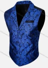 Wholesale Men's Vintage Lapel Embroidered Single Breasted Silky Waistcoat - Liuhuamall