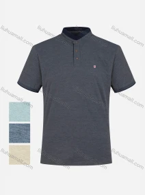 Wholesale Men's Casual Stand Collar Short Sleeve Button Front Embroidery Logo Polo Shirt, LIUHUA CLOTHING WHOLESALE