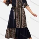 Wholesale Women's Casual VIntage Print Round Neck Tie Front Ruffle Hem Midi Kaftan Black Clothing Wholesale Market Liuhua