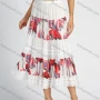 Wholesale Women's Chiffon Floral Print Splicing Elastic Waist Layered Casual Midi Skirt preview