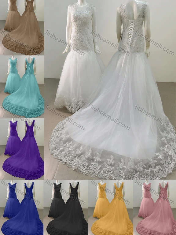 Wholesale Women's Glamorous Sweetheart Sleeveless Sequin Lace Up Back Appliques Wedding Dress 8013#