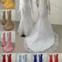 Wholesale Women's Glamorous Scoop Neck Cap Sleeeve Sequin Lace Up Back Appliques Floor Length Wedding Dress 1028# preview