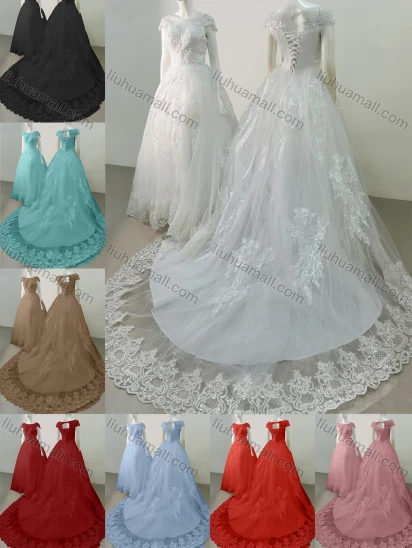 Wholesale Women's Glamorous Sweetheart Cap Sleeeve Sequin Lace Up Back Appliques Floor Length Wedding Dress 2029-1#
