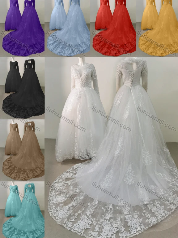 Wholesale Women's Glamorous Sweetheart Short Sleeeve Sequin Lace Up Back Appliques Floor Length Wedding Dress 3033-1#