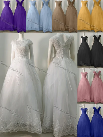 Wholesale Women's Elegant Wedding Sweetheart Cap Sleeve Lace Up Pearl Decor Maxi Bridesmaid Dress 803#